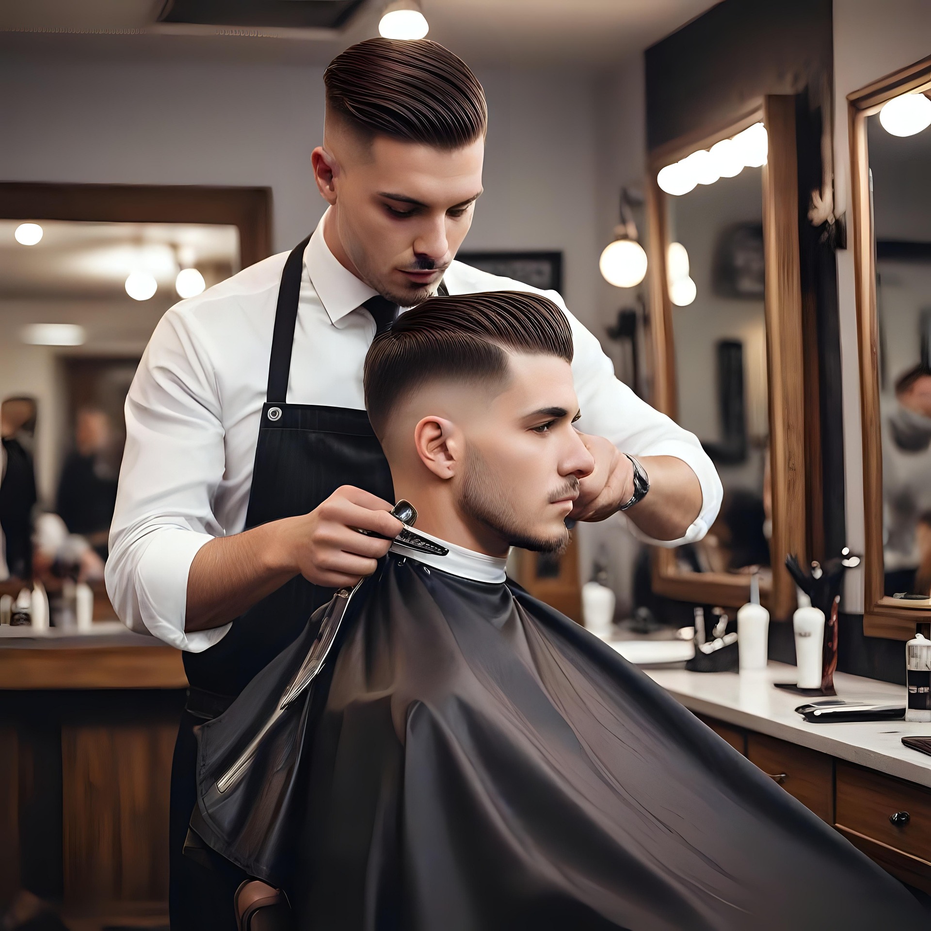 Barber shaping a client's haircut with clippers